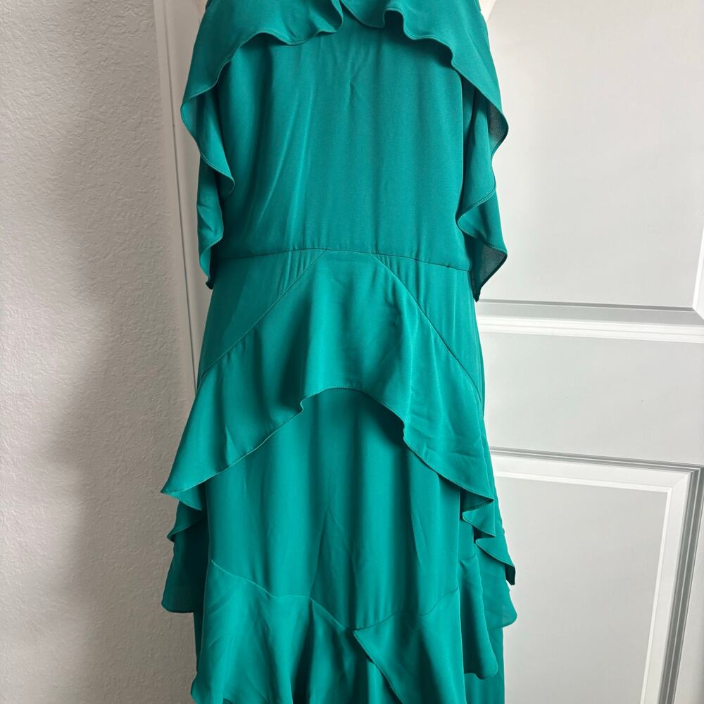 BCBG‎ MAXAZRIA Green Audrianna Georgette Ruffled Halter Dress Gown Sz 12 - Picture 7 of 13